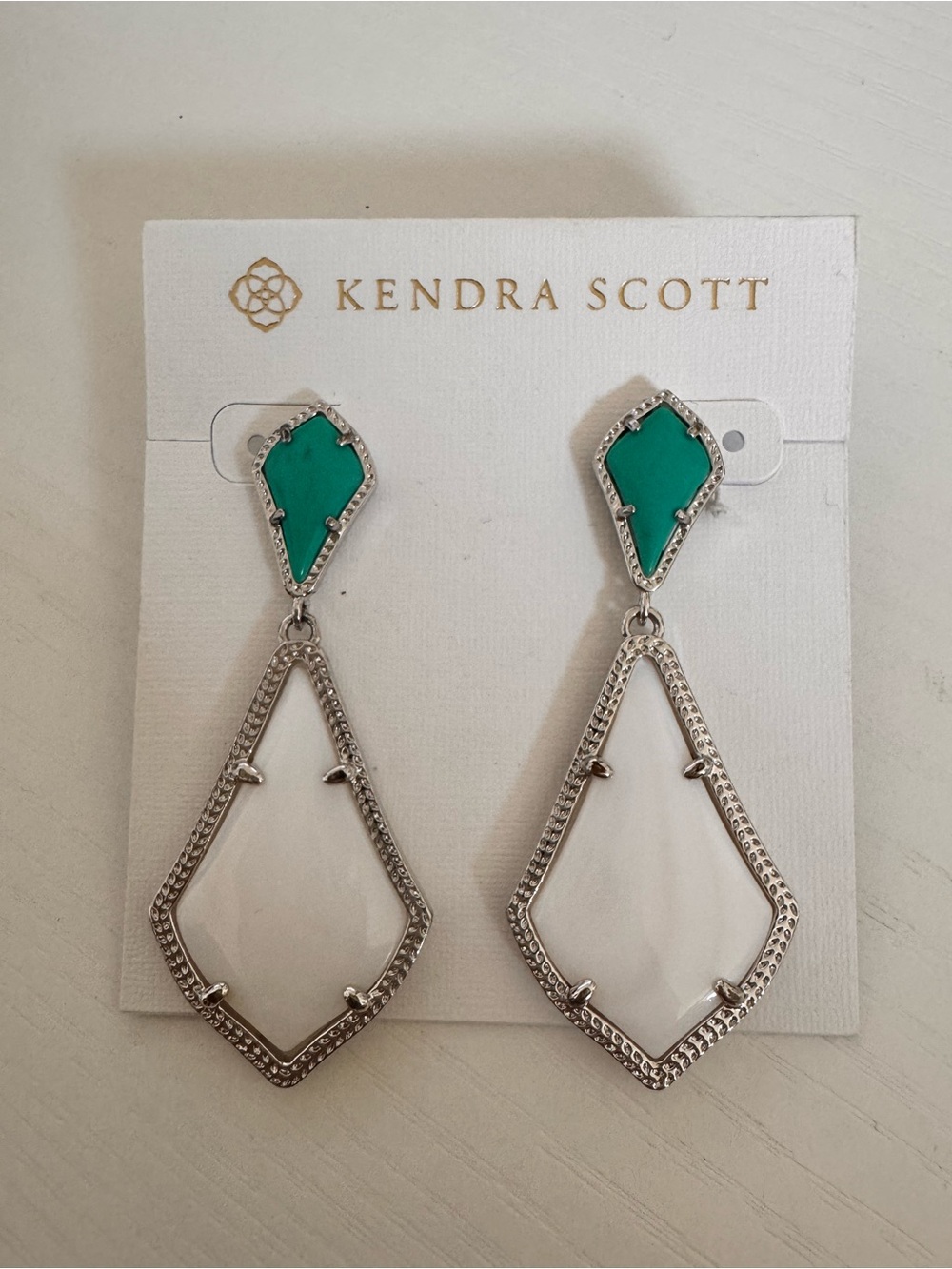 Kendra Scott White and Teal Drop Earrings
